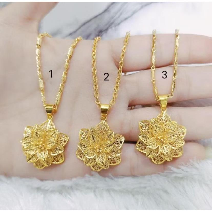 Kalung Wanita Bunga Lapisan Emas Murni Anti Karat