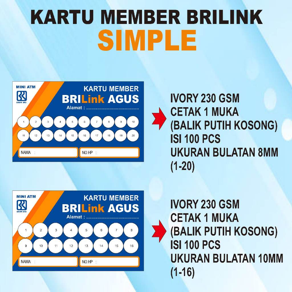 

KARTU MEMBER BRILINK 1 MUKA - ISI 100 PCS