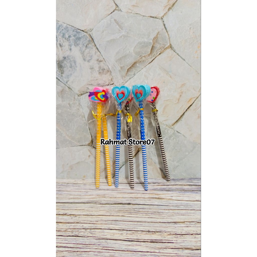 

( Isi 6 PCS) Pensil Kepala Boneka Kayu Eraser Top Pensil