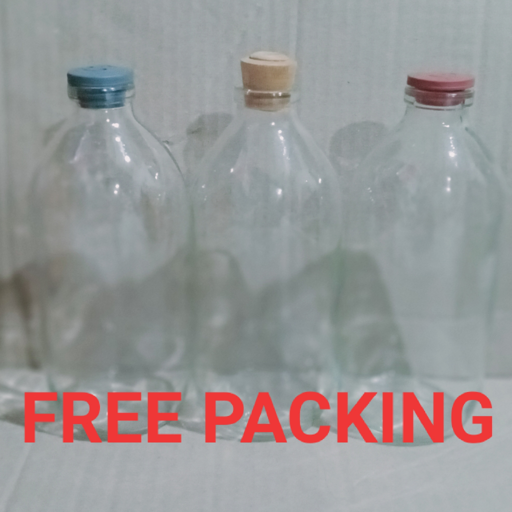 botol kaca 500ml tutup karet dan tutup kayu, botol 500ml, botol asi 500ml, souvernir botol 500ml