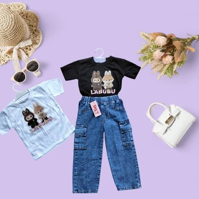 SETELAN ANAK PEREMPUAN KEKINIAN / ONE SET KULOT CARG0 JEANS