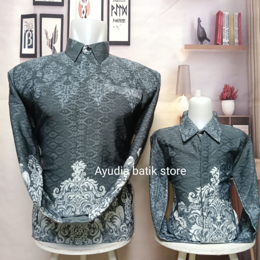 Cuople batik ayah dan anak bahan dobi premium warna abu abu