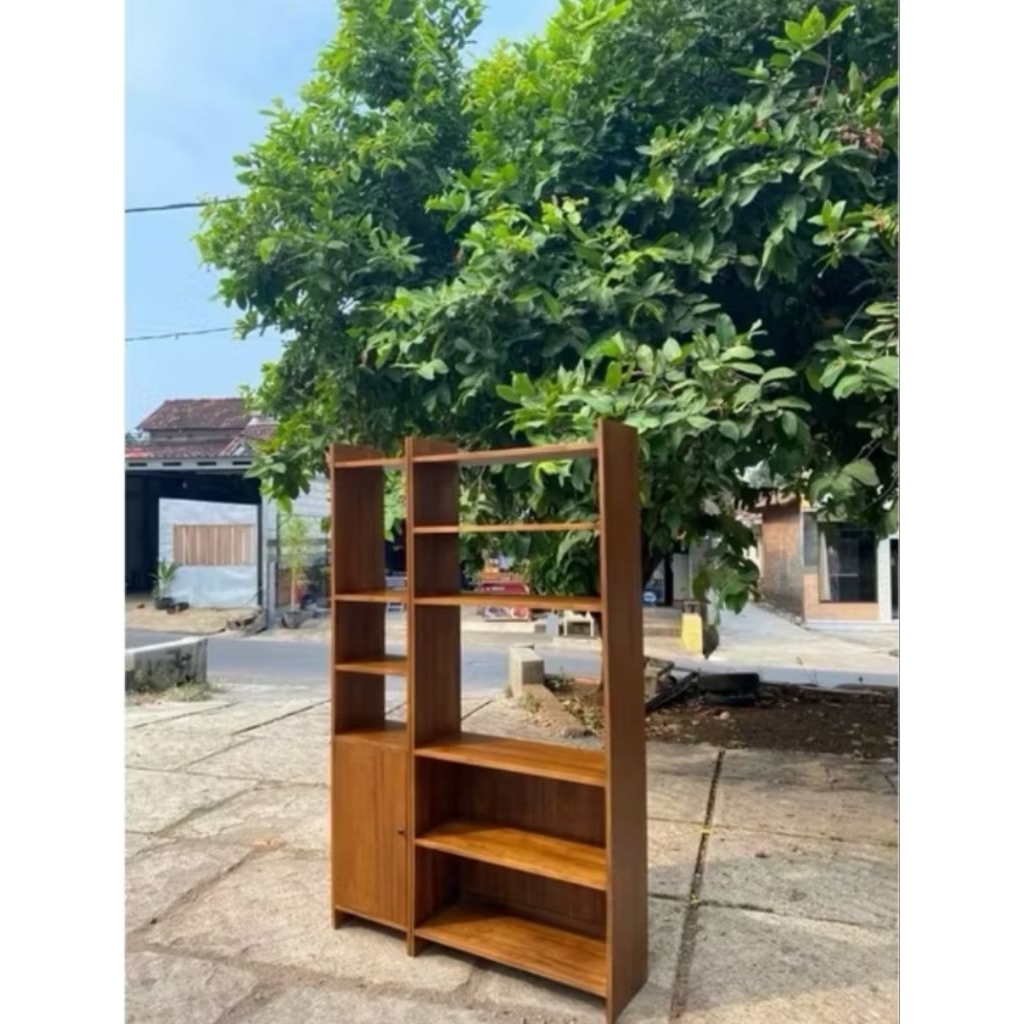 lemari buku rak buku minimalis kayu jati solid