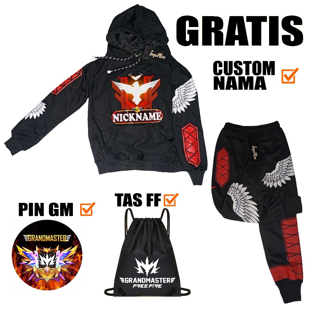 Setelan Baju Gaming Anak Sweater Free Fire Heroic dan Celana Angel FF