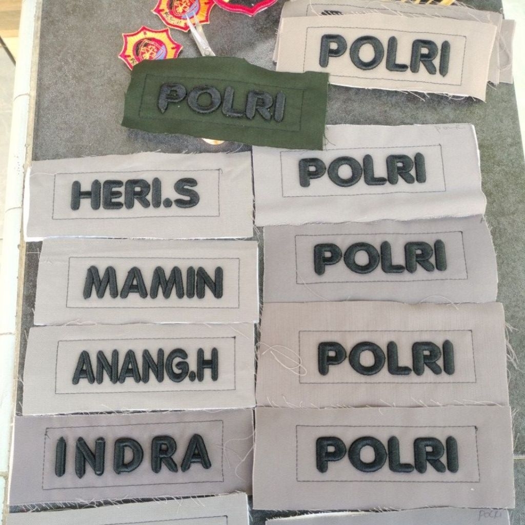 Bordir POLRI timbul/bordir nama dishub/nama rompi
