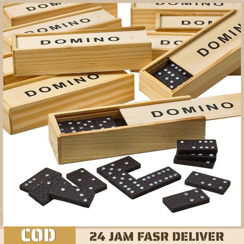 1set Domino Permainan Gaple Kayu Permainan Domino Domino Kartu Kotak Kayu Kotak Batu Domino