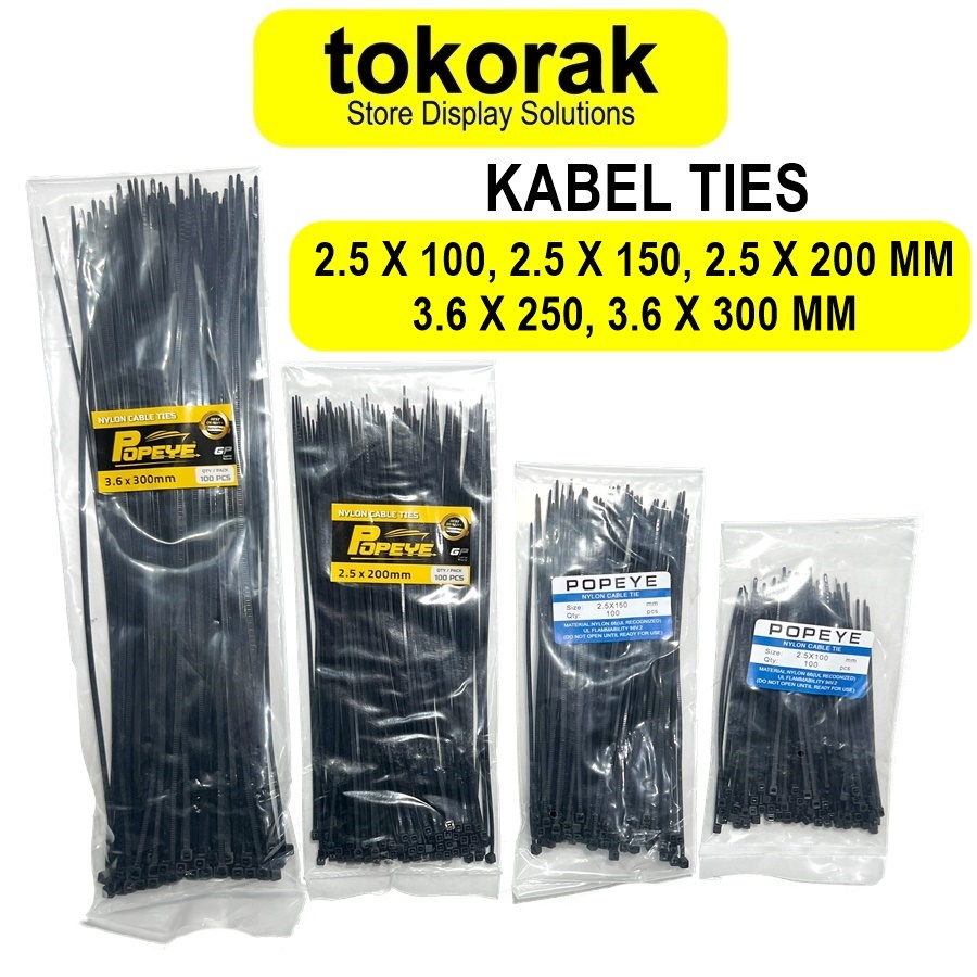 

KABEL TIES 10CM 15CM 20CM 25CM 30CM POPEYE NYLON CABLE TIE INSULOCK TIS 10 15 20 25 30 CM HITAM KABEL TIE 100MM 150MM 200MM 250MM 300MM PENGIKAT STRAP 100 150 200 250 300 MM