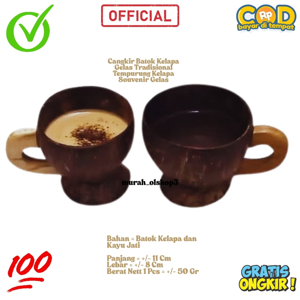 Cangkir Teh Kopi Bahan Dari Batok Kelapa / Gelas Unik Tradisional