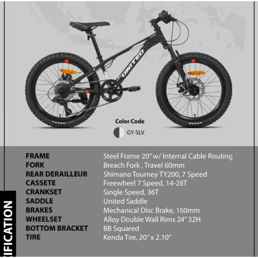 Sepeda MTB 20 inch Merk United Elbruz Rem Cakram