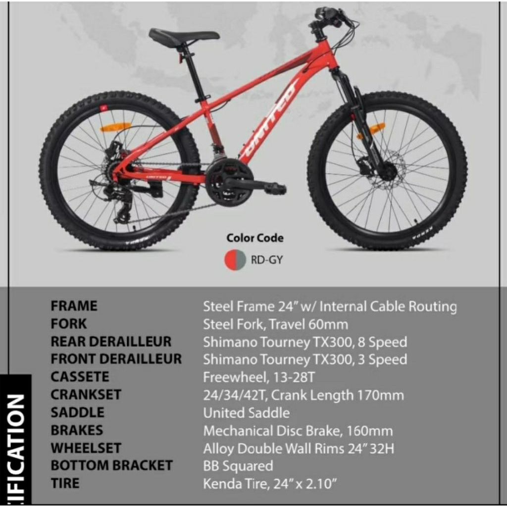 Sepeda MTB 24 inch Merk United Elbruz Rem Cakram