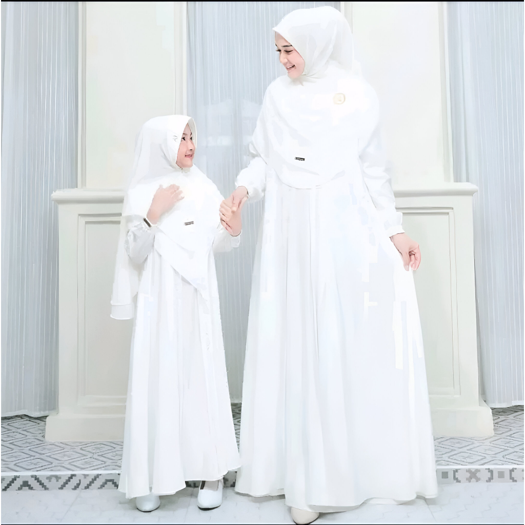 hot deals h02 gamis putih abaya virral couple ibu & anak/crinkle mix swarosky/gamis couple ibu &
