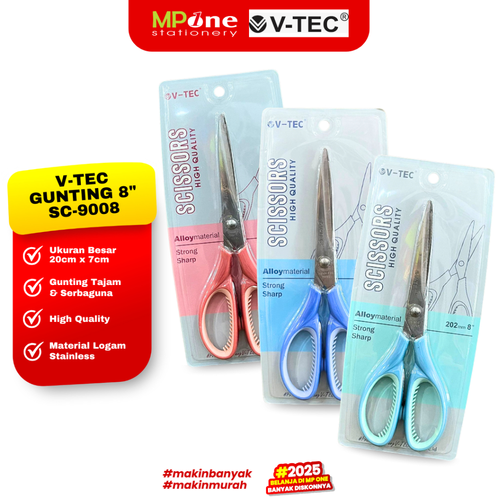 

V-TEC Gunting Scissors 8" SC-9008 / Gunting Tajam Serbaguna Pegangan Warna Pastel / Gunting Besar V-TEC