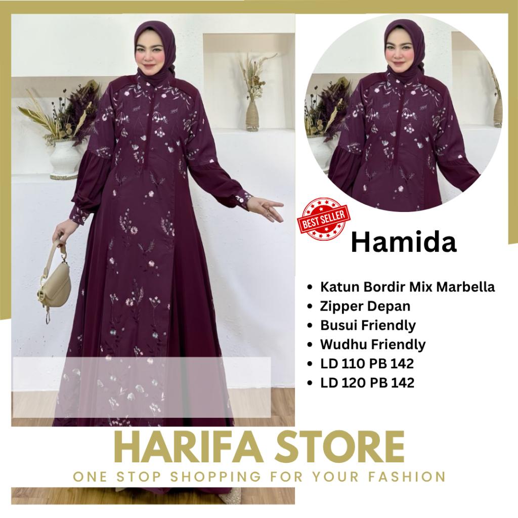 Hamida Dress By Shinbie Gamis Mewah Kondangan Elegan Busui Katun Bordir Mix Marbella