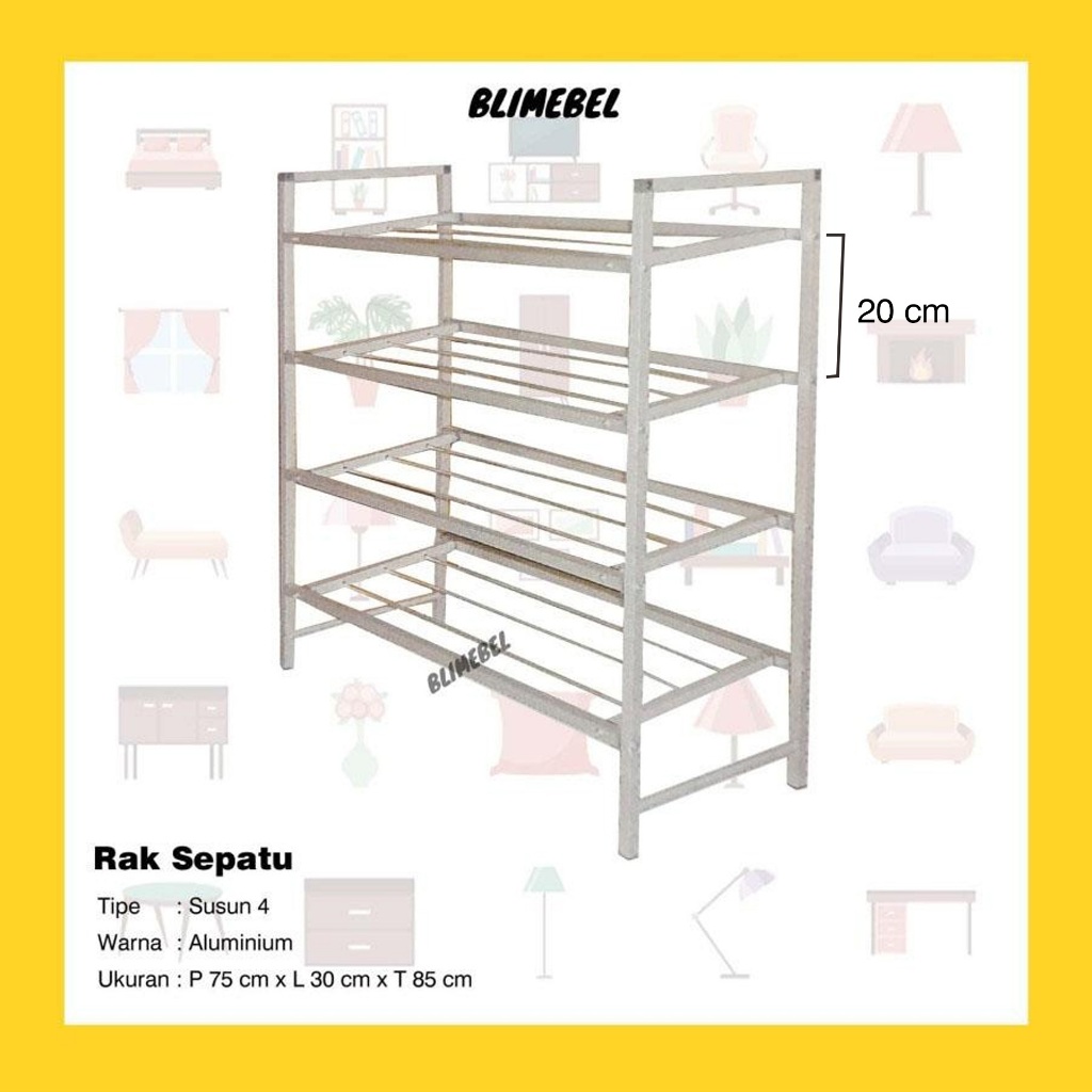 Rak Sepatu Aluminium Susun 4 / Lemari Sepatu