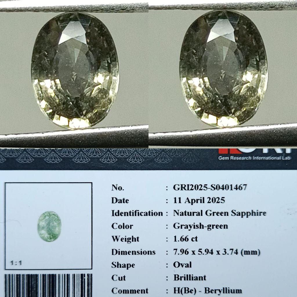NATURAL GREEN SAPPHIRE  GRI LAB ID