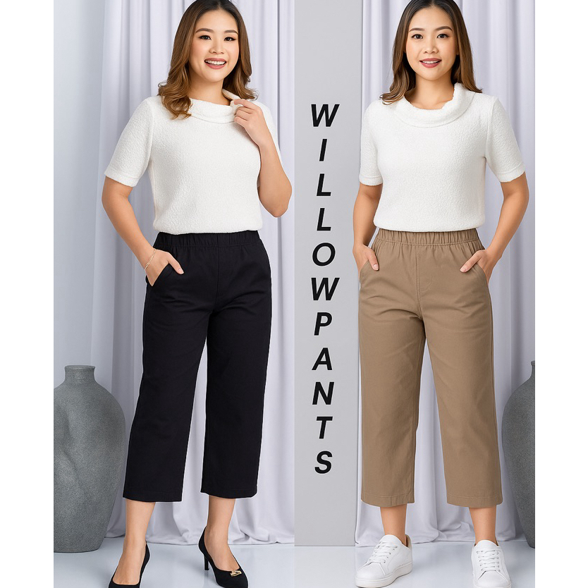 Willow Pants Celana Korea 7/9 Sasha Kulot Stretch Katun Twill Premium L XL XXL XXXL