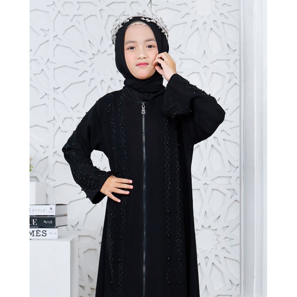 ABAYA ANAK PEREMPUAN GAMIS SYARI MUSLIMAH DUBAI TURKEY ABAYA MUZA ABAYA ANAK ZIPER MUTIARA