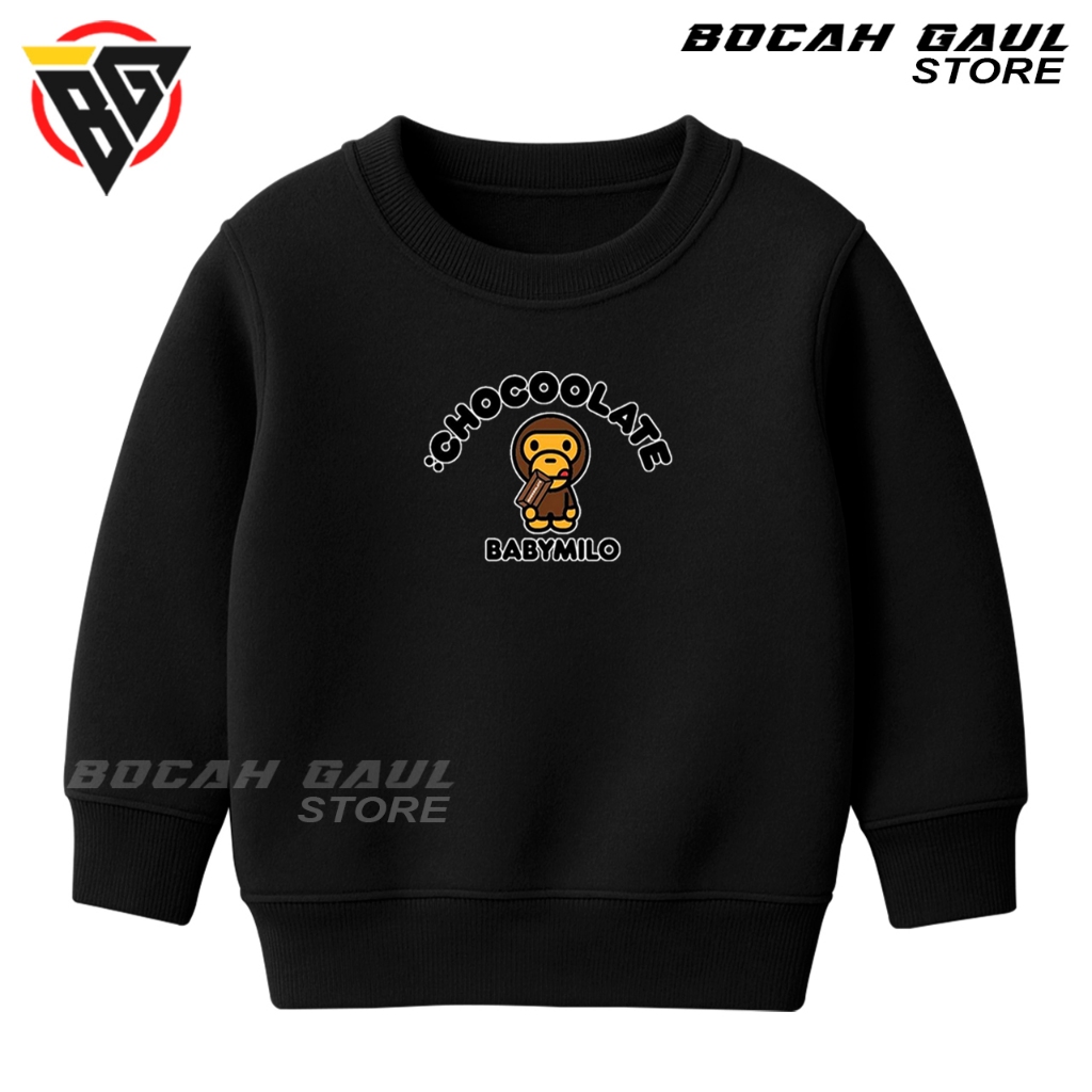 Sweater Crewneck Anak Laki-laki Perempuan 4-13 Tahun BABY MILO Bahan Fleece Tebal Premium