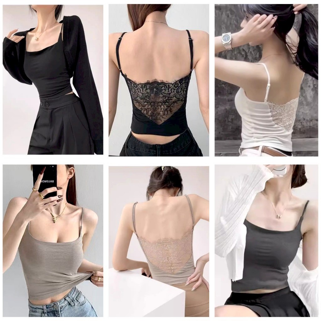 Tanktop Wanita Motif Renda / Transparan di belakang Tanktop Kekinian Korean Style
