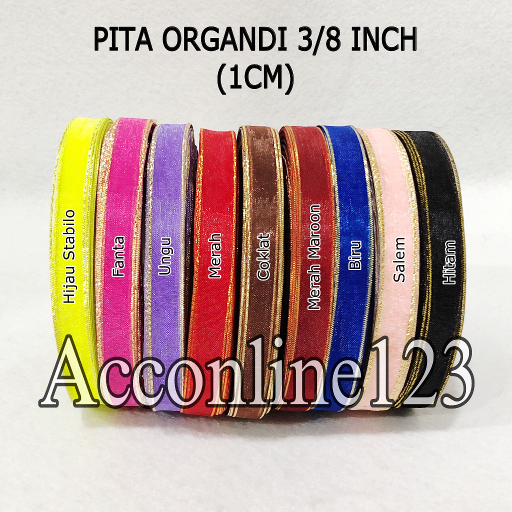 

Pita Organdi Ukuran 3/8 Inch (1cm) / Pita Hiasan Parcel Souvenir Per Roll