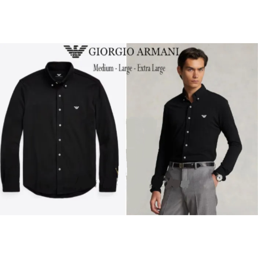 Kemeja Polos Pria Lengan Panjang Hitam / Kemeja Polos Giorgio Armani