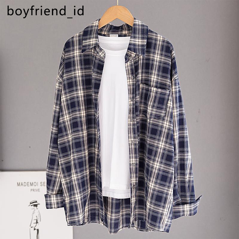 Kemeja Outer Oversize Motif Kotak Lembut Lengan Panjang Tipis Kemeja Kotak Kotak Wanita