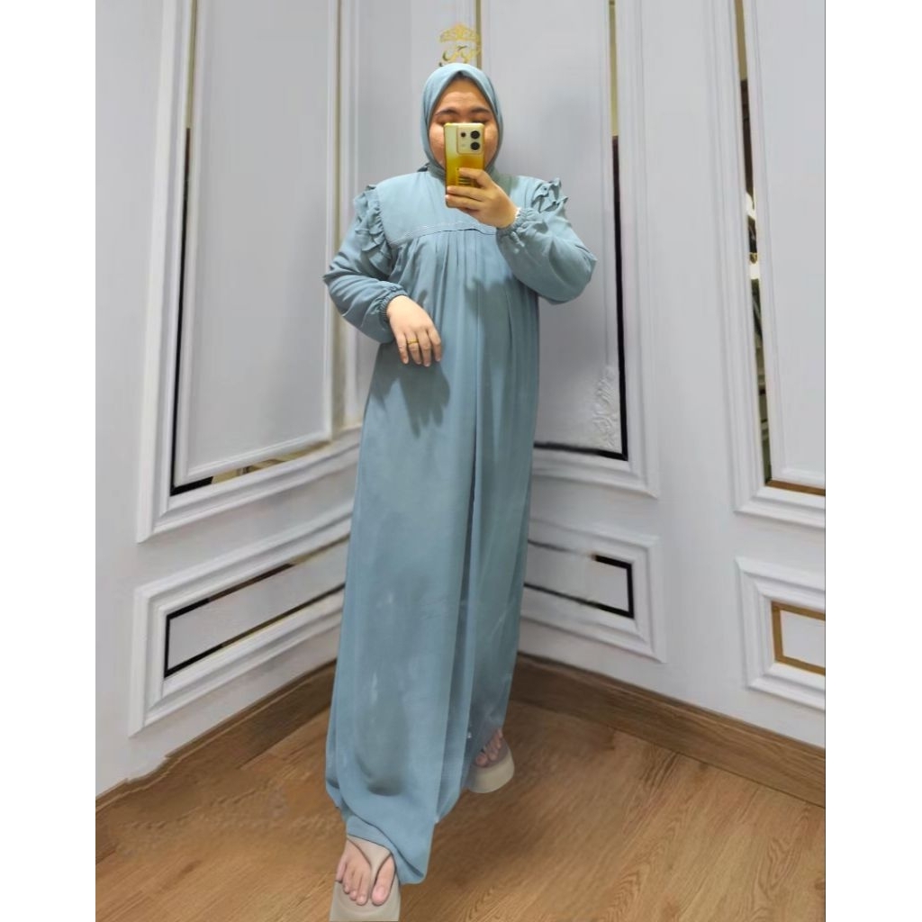 Set Gamis Melly Ceruty Rimpel Bahu