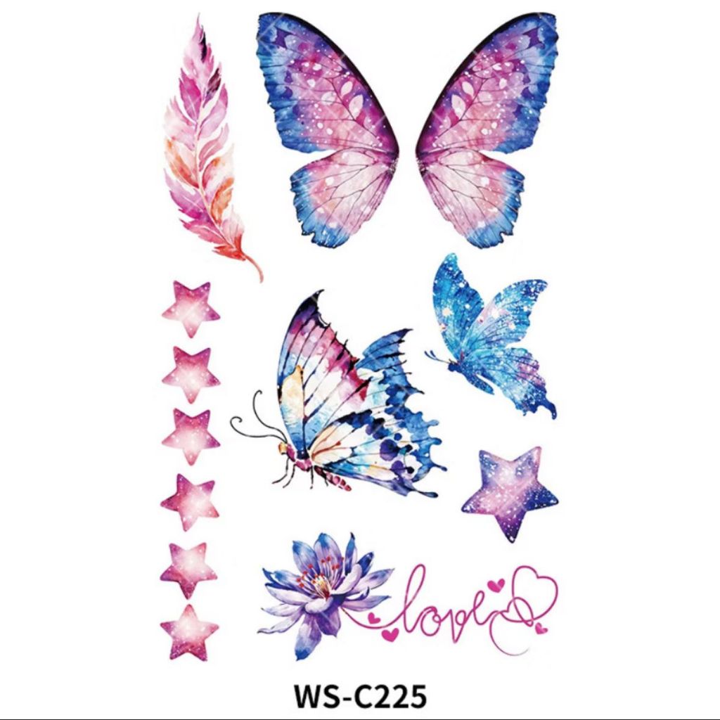 stiker tato wajah dan badan temporary tatto sticker tato kupu kupu