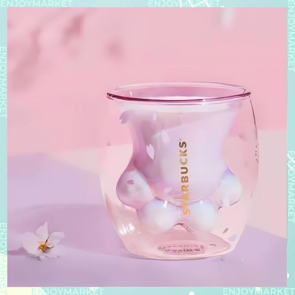 Starbucks Gelas Cakar Kucing Sakura / Cat Paw Cup Pink Sakura Double Coffee Milk Wall Glass Mug