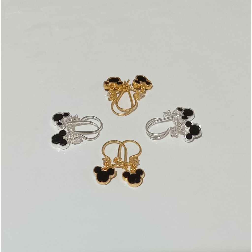 Anting Juntai Mickey Batu Hitam (Perak 925)