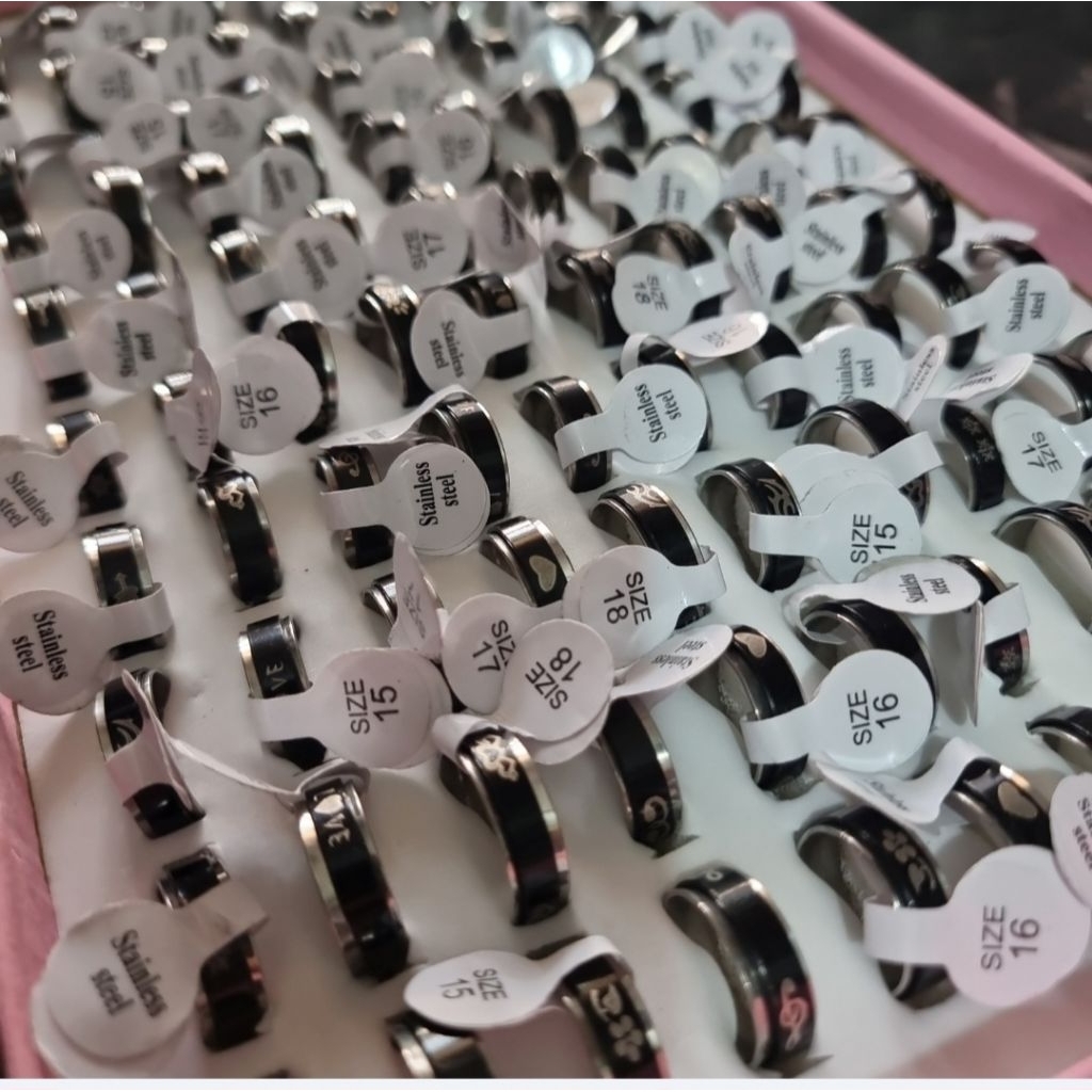 ISI 100 PCS CINCIN HITAM PUTAR PAKAI KOTAK / CINCIN ELEGAN / CINCIN GAUL / HARGA GROSIR