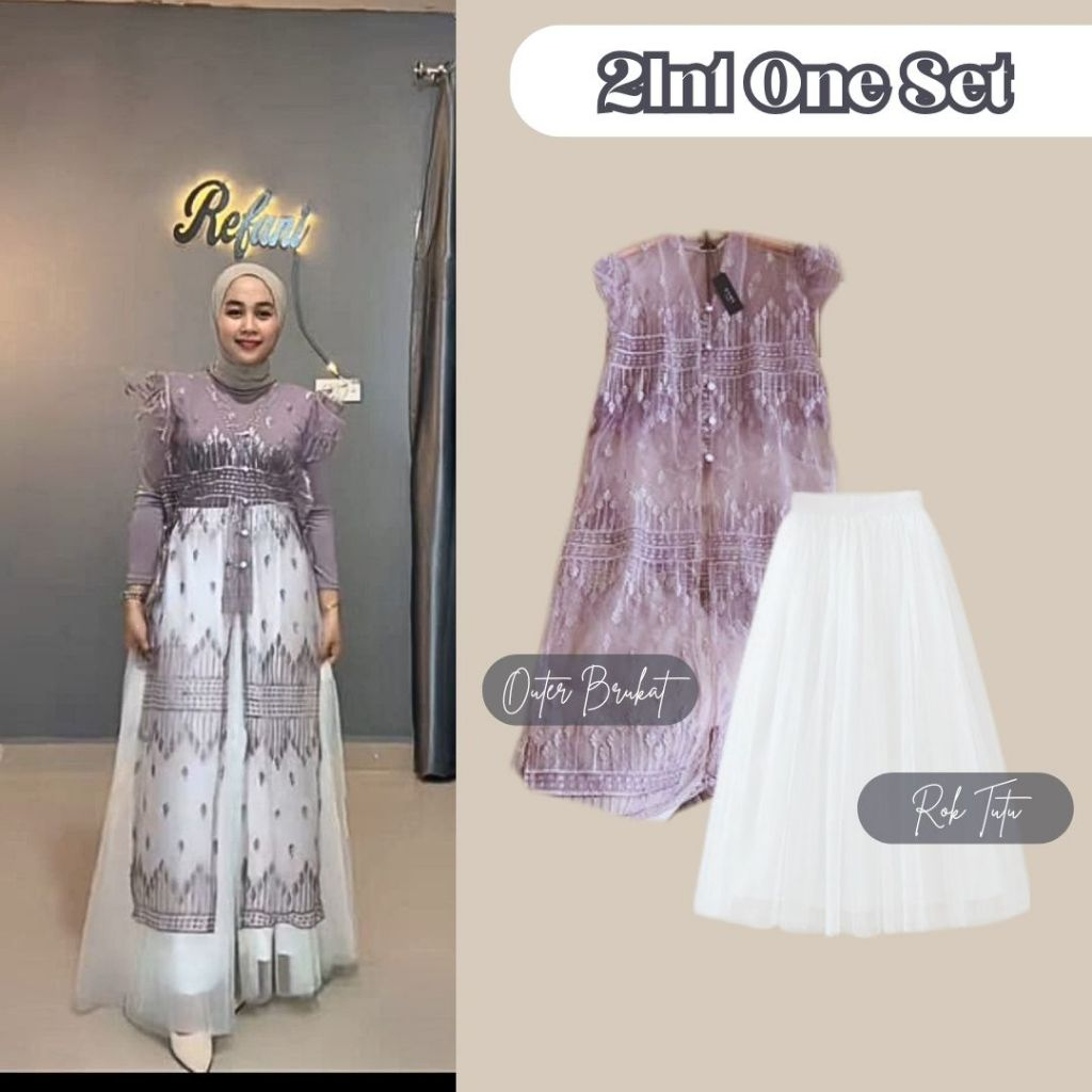 Outer Brokat Sapto Outer Tunik Keondangan One Set Tunik + Sifon Rok Tutu Dewasa 90cm