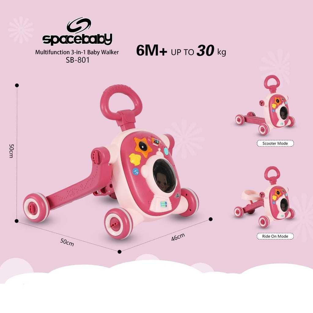 SPACE BABY SB 801 Baby Walker 3 in 1 Push Walker ( WALKER, SCOOTER & PUSH BIKE )
