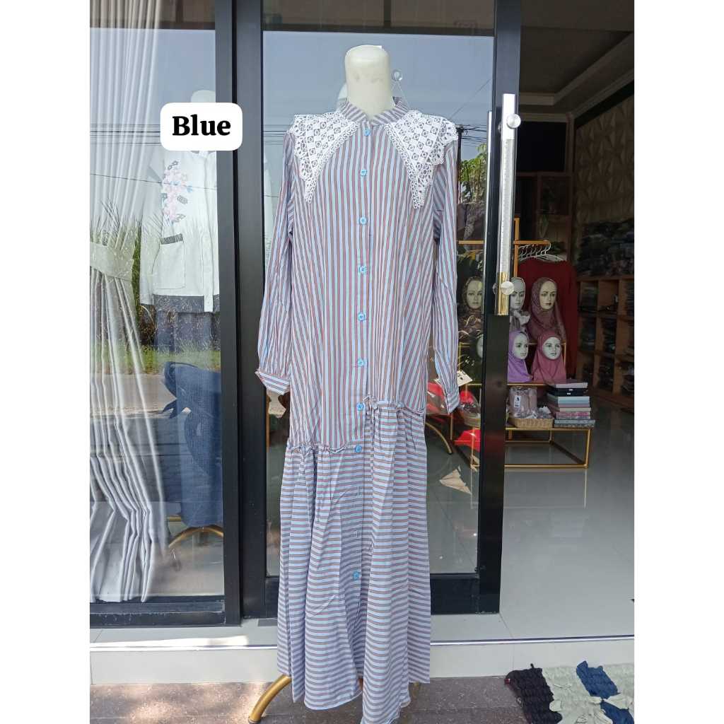 Mozha Brokat Dress - Gamis Salur - Gamis Katun - Gamis Garis Garis - Gamis Busui Friendly&Wudhu Frie