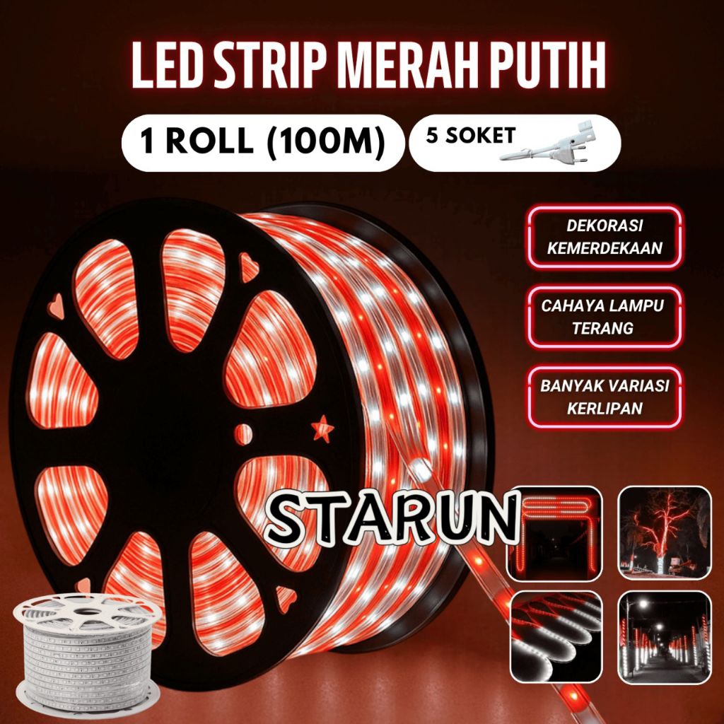 BEST SALE Lampu strip merah putih warna warni 1Roll 100 Meter/Led strip Rgb Free Soket/Led Strip