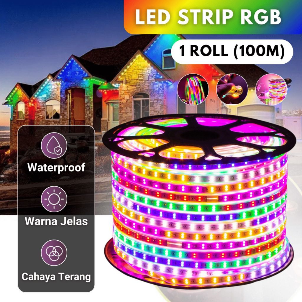 Lampu strip merah putih warna warni 1Roll 100 Meter/Led strip Rgb Free Soket/Led Strip Agustus