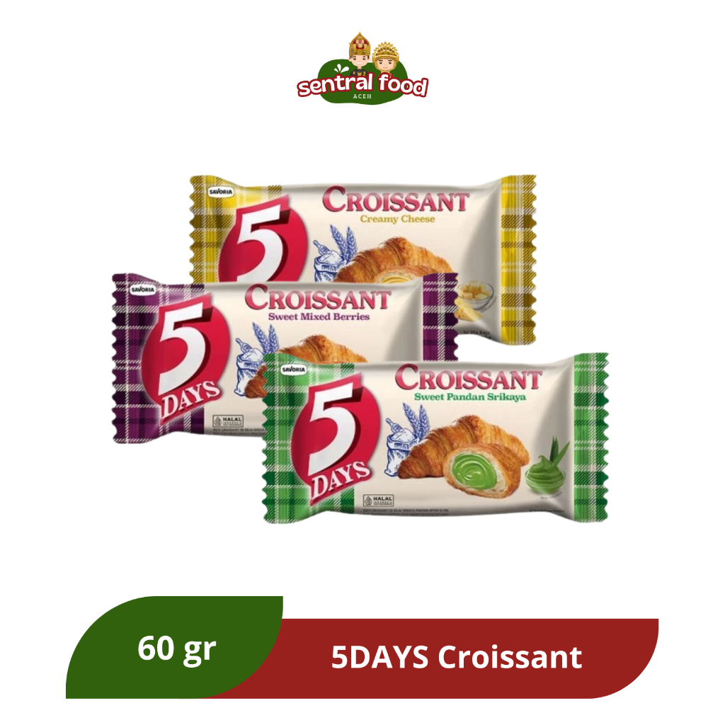 

5DAYS Croissant All Varian - Creamy Cheese Chocolate Mixed Berries Pandan Srikaya 60 gr