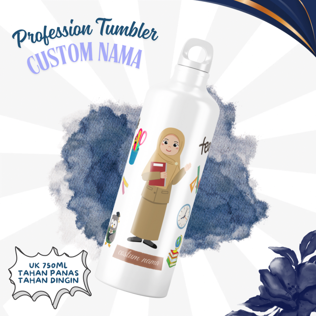 TUMBLER CUSTOM GURU TEACHER PROFESI PEKERJAAN CUSTOM NAMA 500ml & 750ml