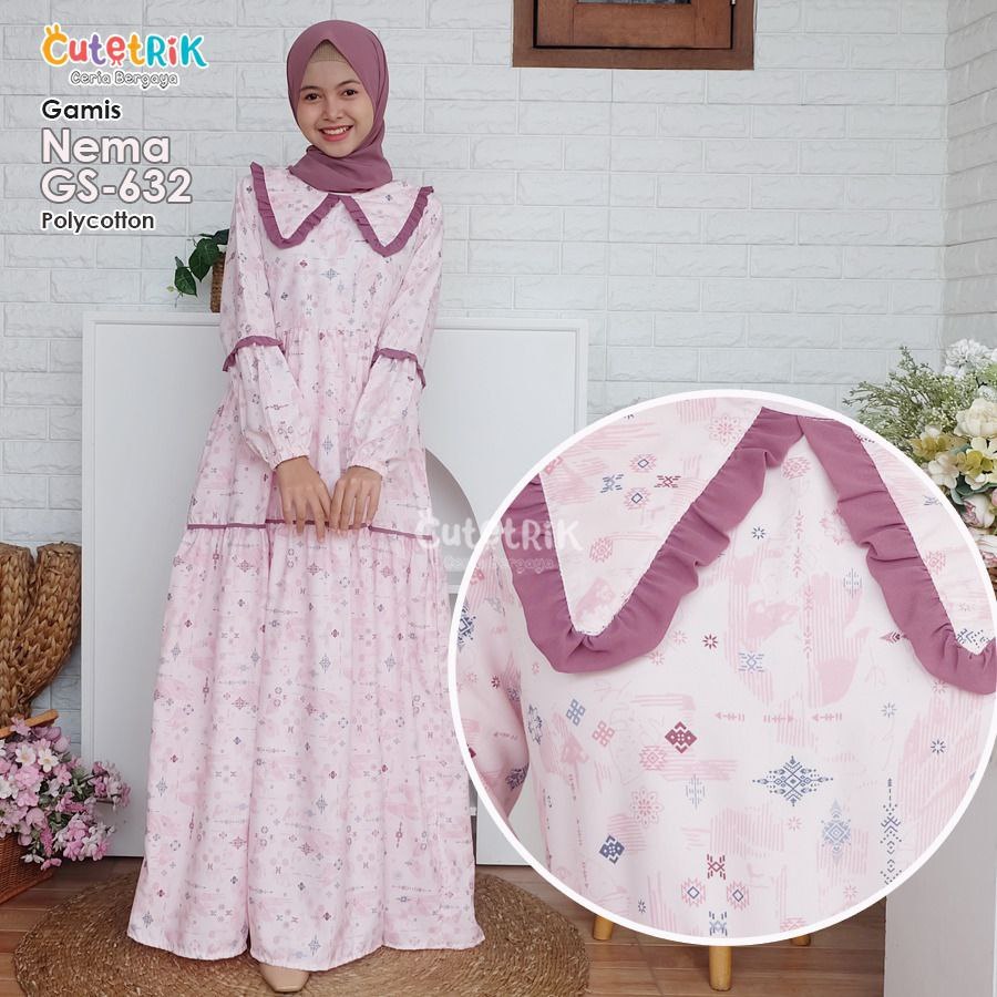 New CUTETRIK Gamis Usia 5 - 14 Tahun Dress Muslim Remaja NEMA Series Korean Style Motif Bunga Kecil