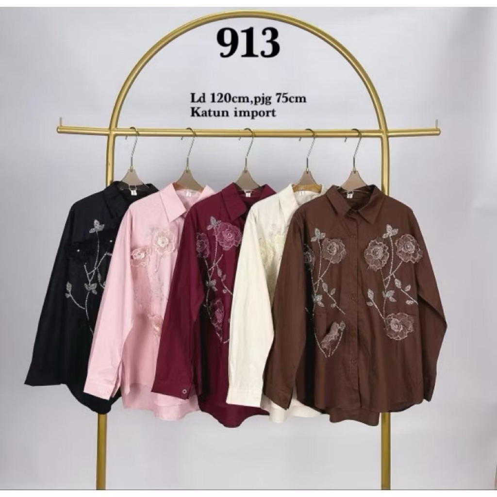 Kemeja Apl Bunga lice plus Mutiara/ Atasan Wanita /Import Bkk /Bluse Wanita /Grosir Kemeja