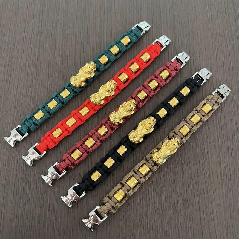 Gelang Pixiu dari tali kepang, Pixiu berongga 3D, tenun tangan, gelang Pixiu untuk pria dan wanita. 