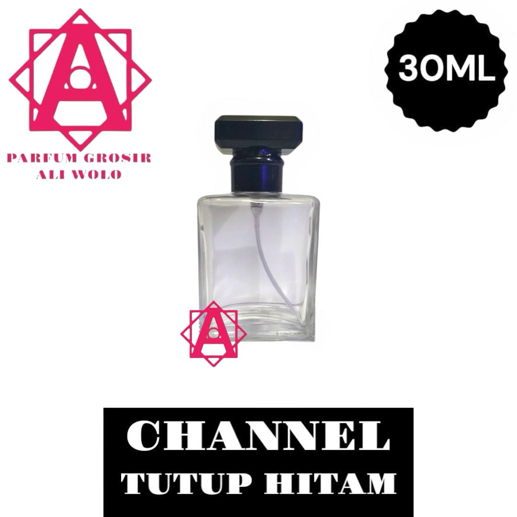 Botol Parfum Chanel 30ml Tutup Hitam | Drat |  Ulir | Kaca | Botol Parfum Kosong 30ml Chanel Tutup H
