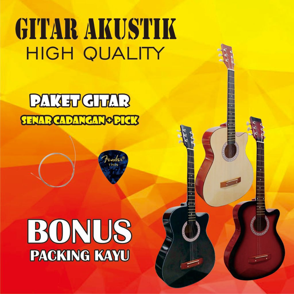 GITAR AKUSTIK PEMULA Paket Gitar Akustik Pemula Lengkap dengan Tas dan Aksesoris PAKET LENGKAP KAYU
