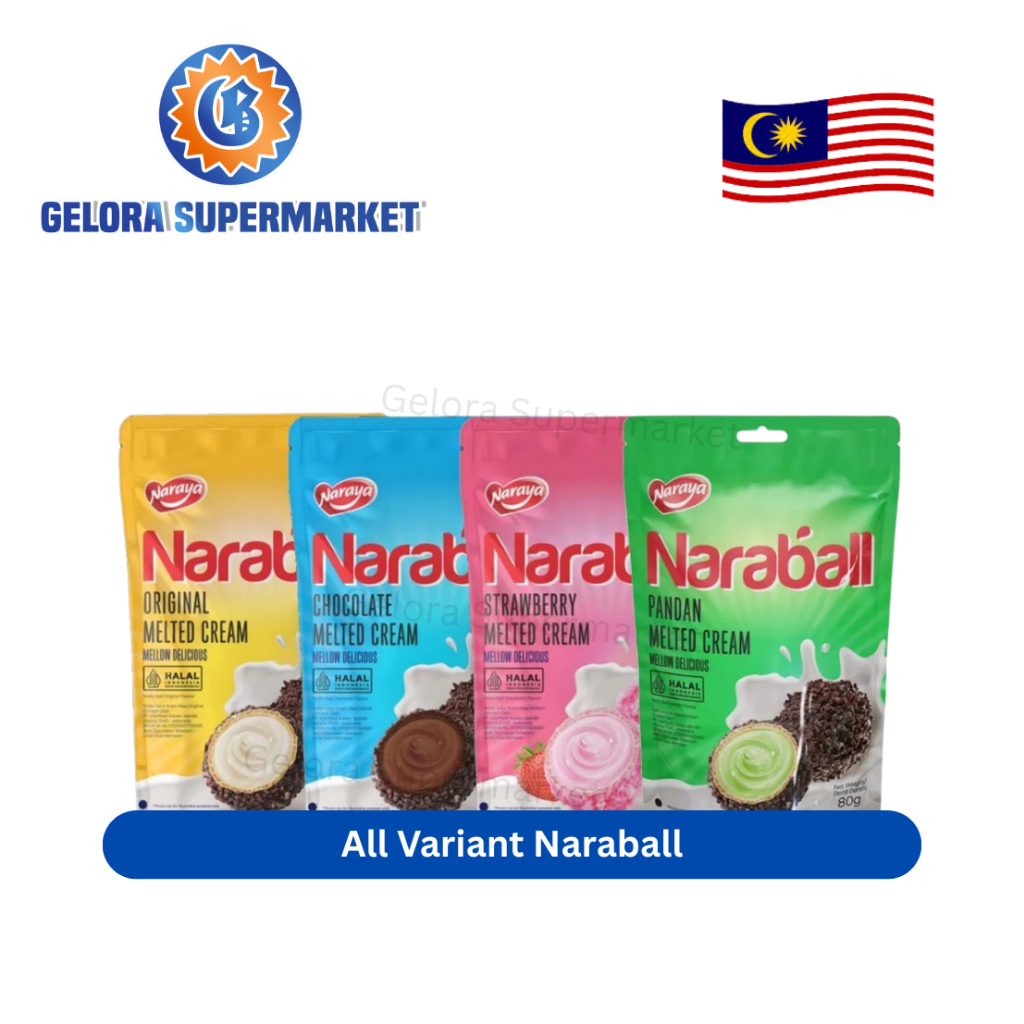 

Naraya Naraball 80gr Melted Wafer Cookies - Chocolate/Vanilla/Strawberry/Pandan - Gelora Supermarket