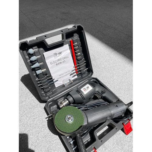 COMBO 2 ITEM BSW BOX KOPER SET ISI MESIN BOR TANGAN LISTRIK 350W SET DAN GERINDA POTONG/POLES LENGAK