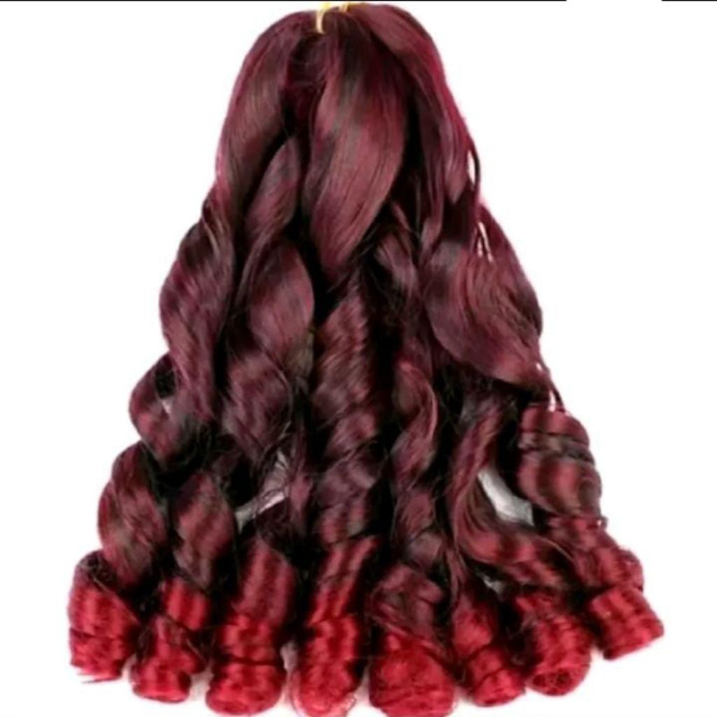 Rambut Sambung Sintetis Ikal Panjang -+40cm Hitam Maroon.