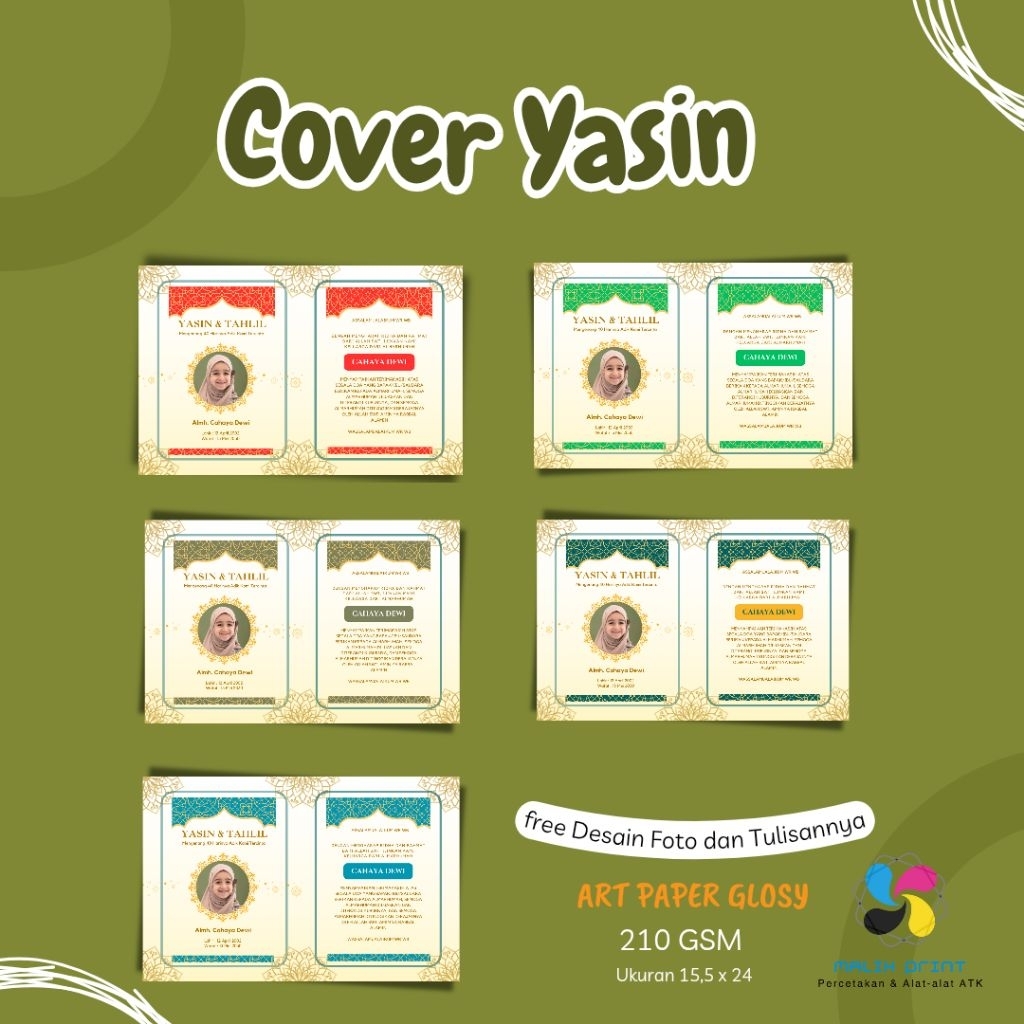 

COVER / SAMPUL / SISIPAN YASIN ELEGAN FREE FOTO DAN TULISAN BAHAN ART PAPER 210GSM