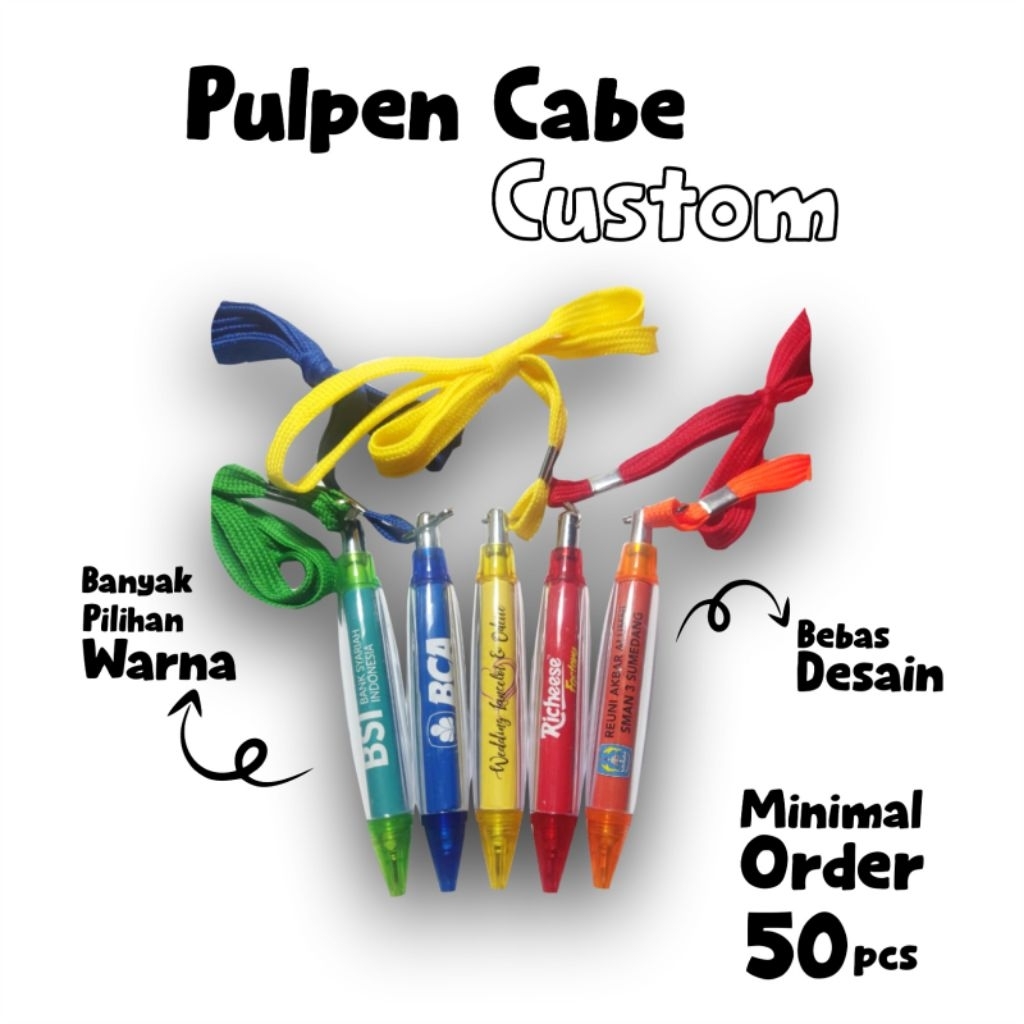 

Pulpen / ballpoint Cabe model tali custom desain souvenir acara seminar hadiah kantor gift pernikahan murah