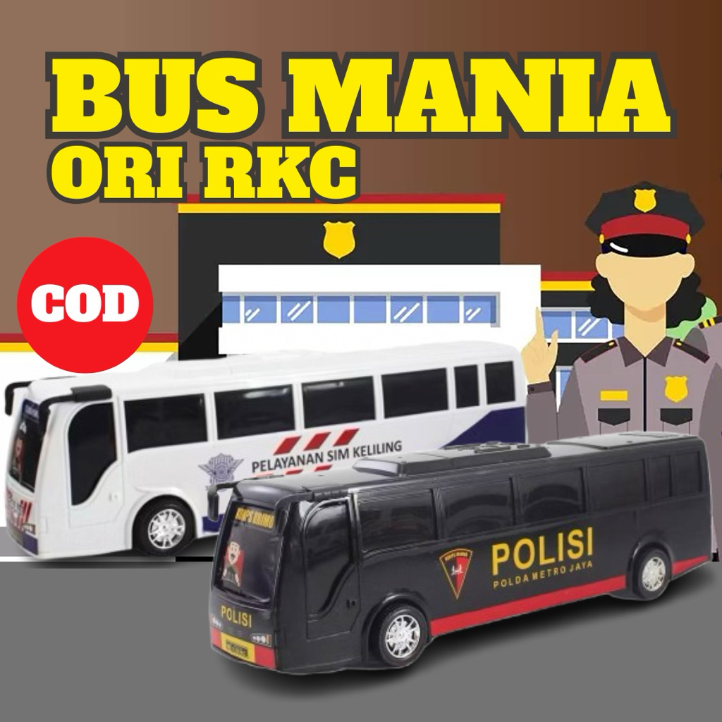 RKC Mainan Kendaraan Bus Polisi Police Bus Friction - Mainan Bis Polisi Bus Polisi Miniatur Bus