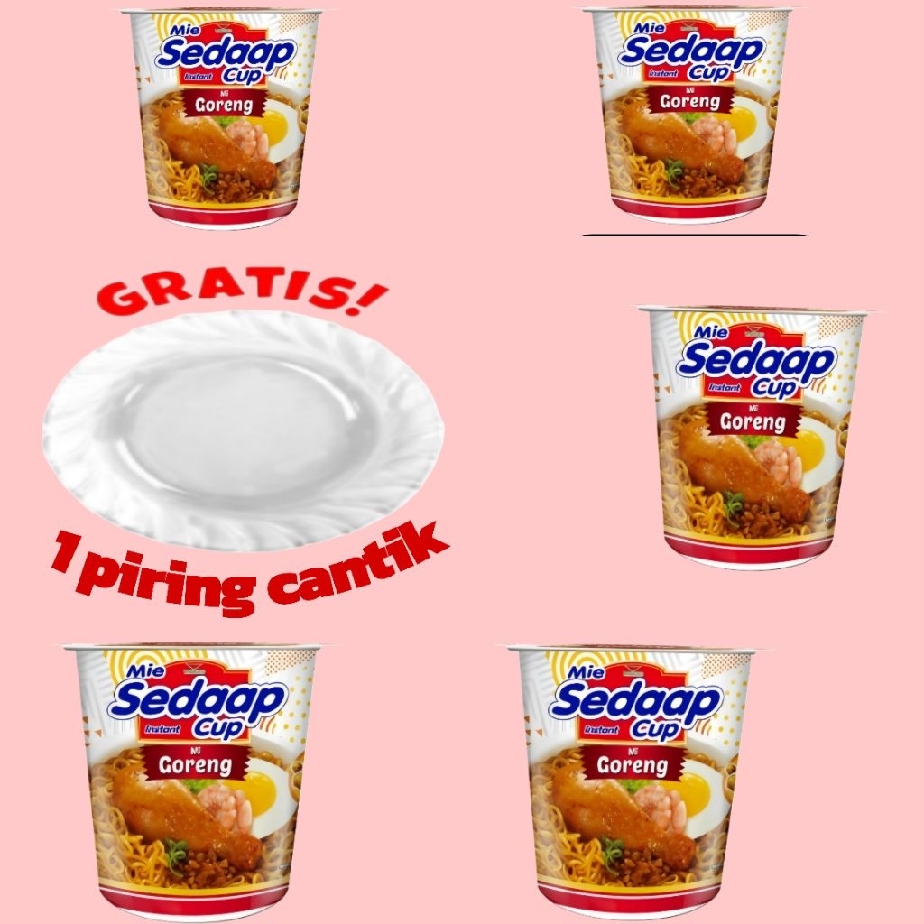

mie sedaap cup paket hemat 5 pcs dengan gratis piring cantik